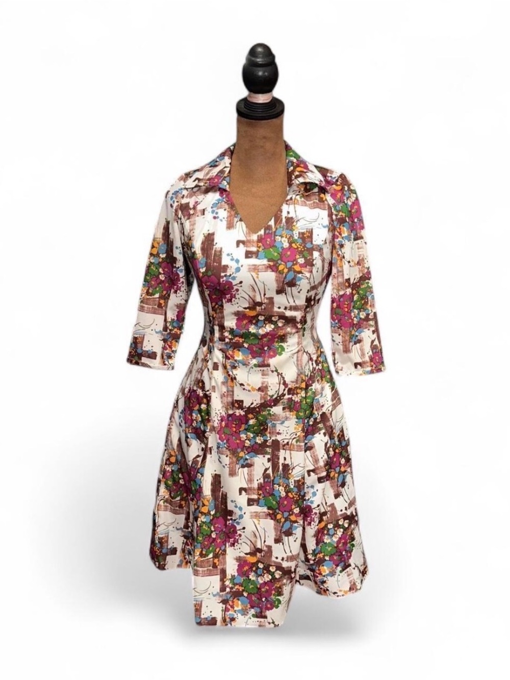 True Vintage 60s 70s Mod Mini Floral Collage Fit-and-Flare Dress Multi